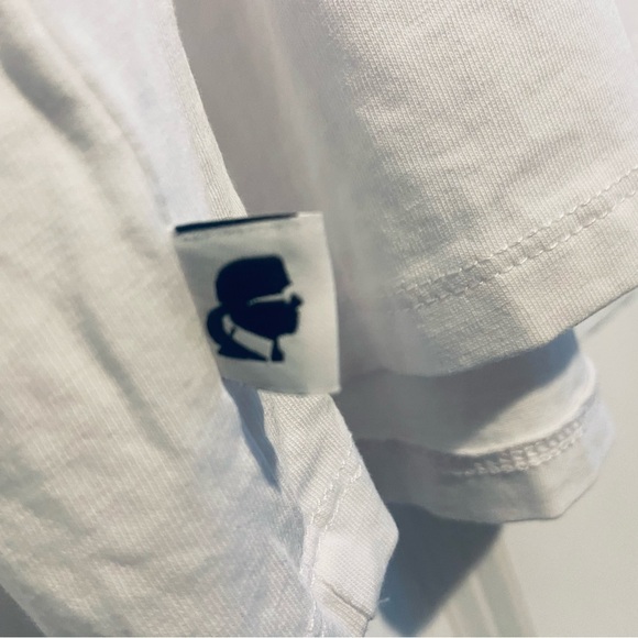 Vintage designer Karl Lagerfeld t shirt ladies Sz. XL white Eiffel Tower beads - Picture 5 of 8